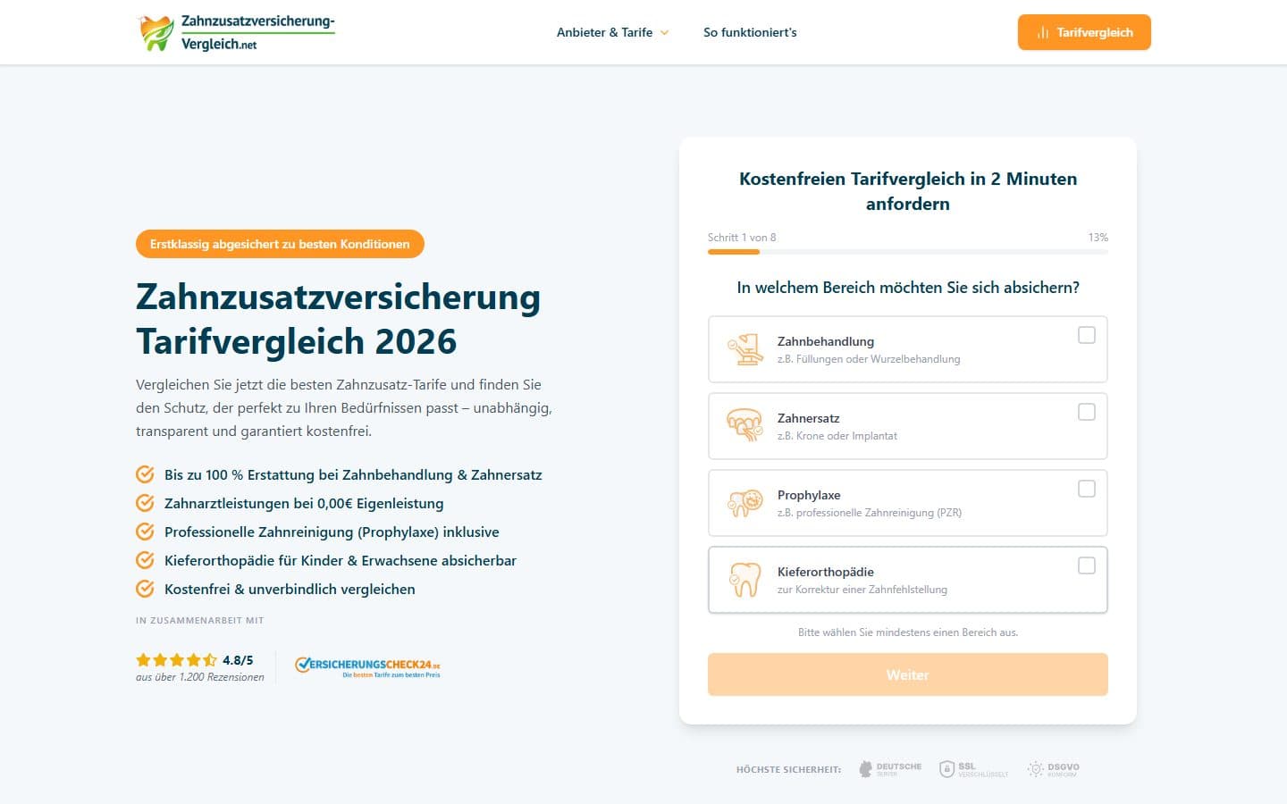 Screenshot 1 von zahnzusatzversicherung-vergleich.net